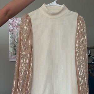 Elegant Cream Sweater with Sequin Sleeves